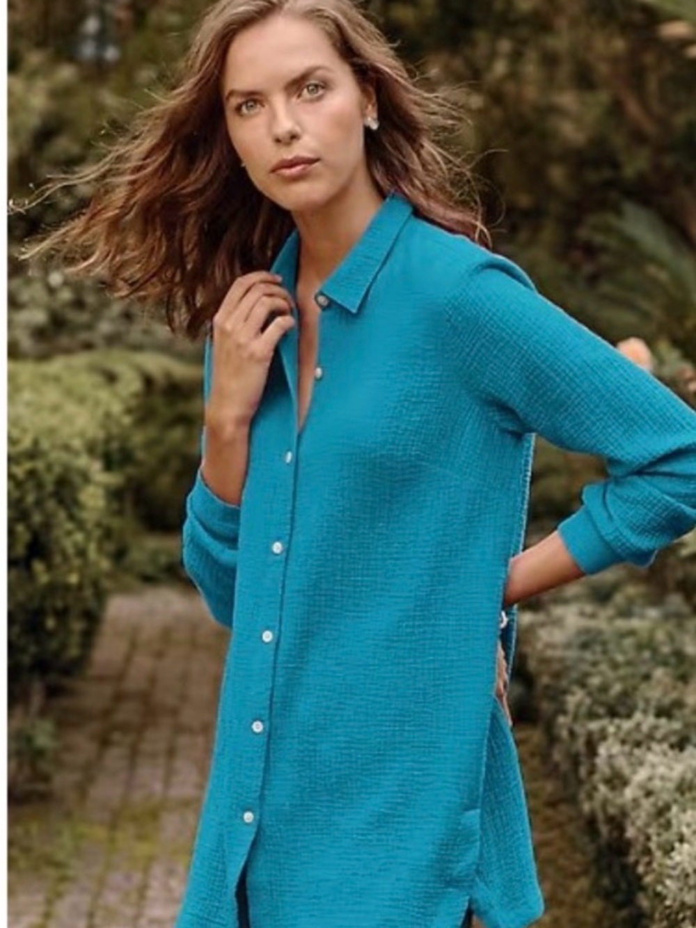 J. Jill Turquoise Button-Front Gauze Tunic